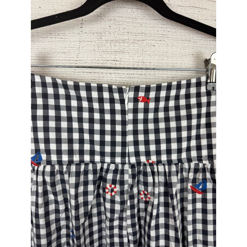 Free Assembly Women's Nautical Navy Embroidered Gingham Midi Skirt Size 6 - Picture 6 of 9